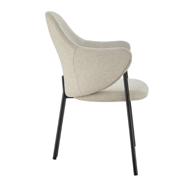 EuroStyle Mette Sculptural Accent Chair Beige Upholstery Curved Silhouette Matte Steel Legs 30606-BG