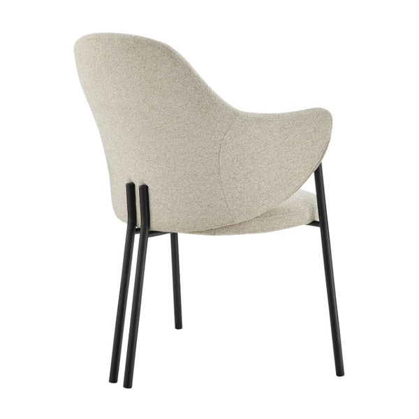 EuroStyle Mette Sculptural Accent Chair Beige Upholstery Curved Silhouette Matte Steel Legs 30606-BG