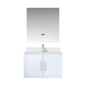 English Elm Glossy 30in White Bath Vanity with Cultured Marble Top, Chrome Faucet, Scratch-Resist Countertop, LED Mirror B2731S01308