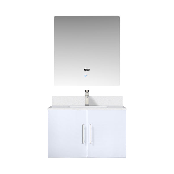 English Elm Glossy 30in White Bath Vanity with Cultured Marble Top, Chrome Faucet, Scratch-Resist Countertop, LED Mirror B2731S01308