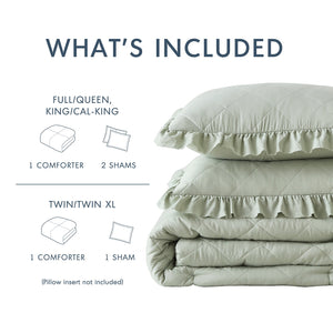 JLA Home Comfort Spaces - Diamond Quilted Comforter Set with Ruffled Edge, Oeko-Tex Certified Midweight Luxury for Year-Round Comfort Sage AM10-0197
