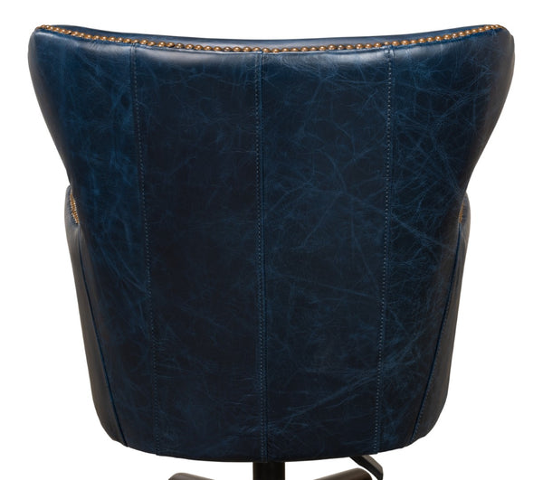 Sarreid Andrew Jackson Desk Chair In Elegant Chateau Blue - Luxurious Cowhide Leather & Sturdy Metal Frame Blue  30613