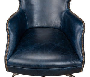 Sarreid Andrew Jackson Desk Chair In Elegant Chateau Blue - Luxurious Cowhide Leather & Sturdy Metal Frame Blue  30613