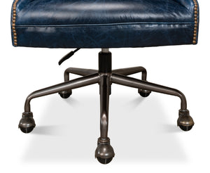 Sarreid Andrew Jackson Desk Chair In Elegant Chateau Blue - Luxurious Cowhide Leather & Sturdy Metal Frame Blue  30613