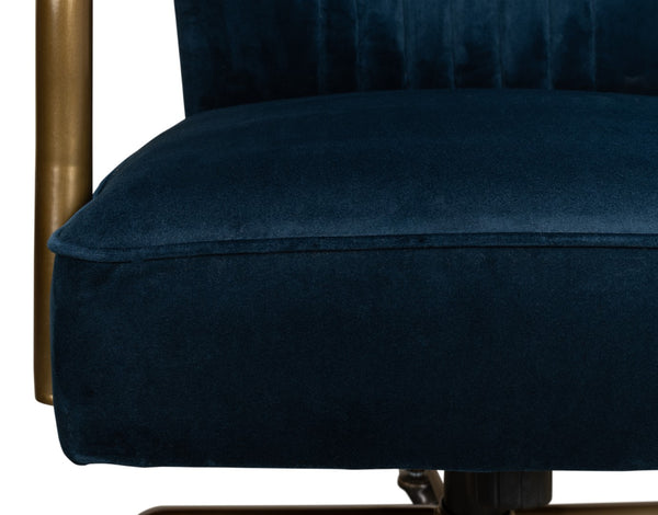 Sarreid Brooks Swivel Chair - Elegant Oak Frame, Luxurious Ocean Blue Velvet, Stylish Metal Base For Comfort Blue  30615