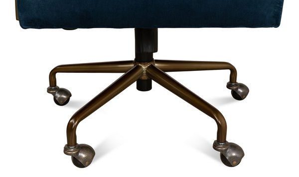 Sarreid Brooks Swivel Chair - Elegant Oak Frame, Luxurious Ocean Blue Velvet, Stylish Metal Base For Comfort Blue  30615