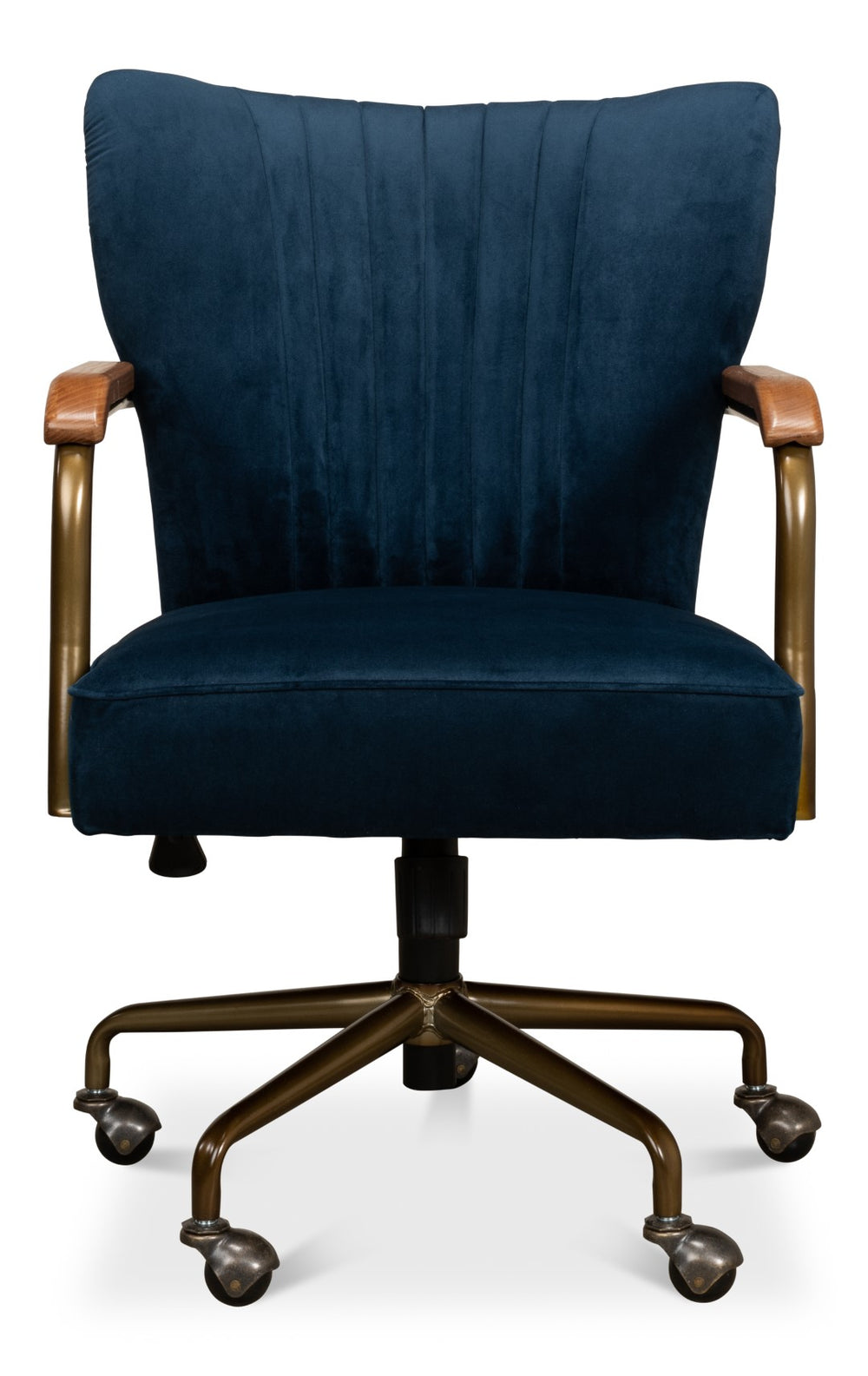 Sarreid Brooks Swivel Chair - Elegant Oak Frame, Luxurious Ocean Blue Velvet, Stylish Metal Base For Comfort Blue  30615