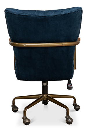 Sarreid Brooks Swivel Chair - Elegant Oak Frame, Luxurious Ocean Blue Velvet, Stylish Metal Base For Comfort Blue  30615