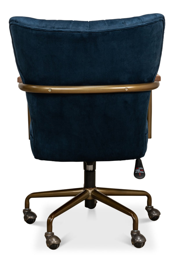 Sarreid Brooks Swivel Chair - Elegant Oak Frame, Luxurious Ocean Blue Velvet, Stylish Metal Base For Comfort Blue  30615