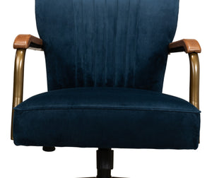 Sarreid Brooks Swivel Chair - Elegant Oak Frame, Luxurious Ocean Blue Velvet, Stylish Metal Base For Comfort Blue  30615