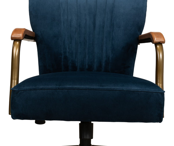 Sarreid Brooks Swivel Chair - Elegant Oak Frame, Luxurious Ocean Blue Velvet, Stylish Metal Base For Comfort Blue  30615