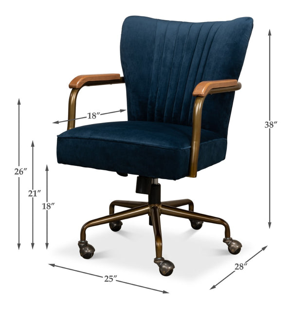 Sarreid Brooks Swivel Chair - Elegant Oak Frame, Luxurious Ocean Blue Velvet, Stylish Metal Base For Comfort Blue  30615