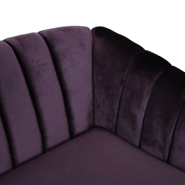 English Elm 3-seater Velvet Sofa with Button Tufting Shell Arms and Tapered Legs for Living Room Purple 66957.00ANVLTBLKBRY_66957.00BNVLTBLKBRY