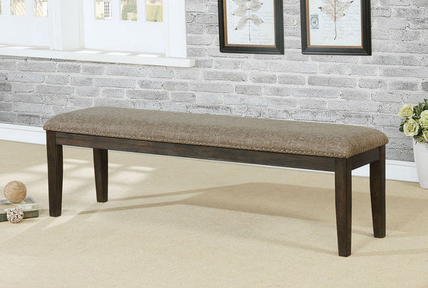 English Elm Transitional Espresso Frame 63" Dining Bench Padded Seat Nailhead Trim Warm Gray Fabric Upholstered B2741P309199