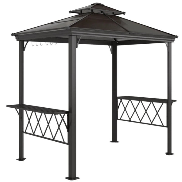English Elm Outdoor Hardtop Grill Pergola with Polycarbonate Roof Uv Protection and Smoke Vent T3971S00154
