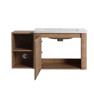 English Elm 40'' Wall-Mounted Vanity with White Ceramic Sink, Plywood Shelves, Soft-Close Door, Scratch-Resistant Finish W999S00380