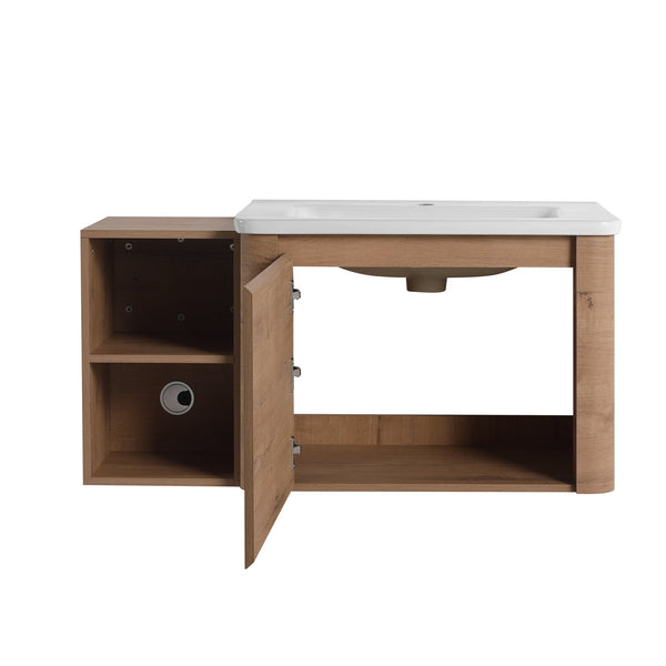English Elm 40'' Wall-Mounted Vanity with White Ceramic Sink, Plywood Shelves, Soft-Close Door, Scratch-Resistant Finish W999S00380