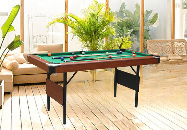 English Elm Pool Billiard Table Foldable Steel Legs Velvet Surface Family Game Room Fun Green,Wood W1936P375434