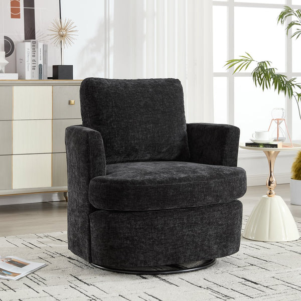 English Elm swivel Chenille Upholstered Office Chair with Metal Turntable, Breathable Durable Wood Frame for Comfort and Style Black W2120P322755