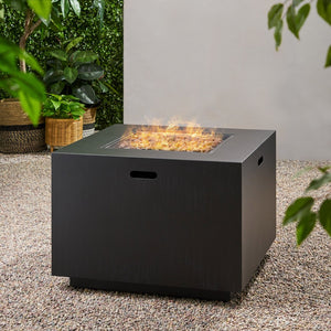 English Elm Outdoor Square Propane Fire Pit Powder Coated Iron 50000 Btu Patio Heater 62837.00DGRY-50K