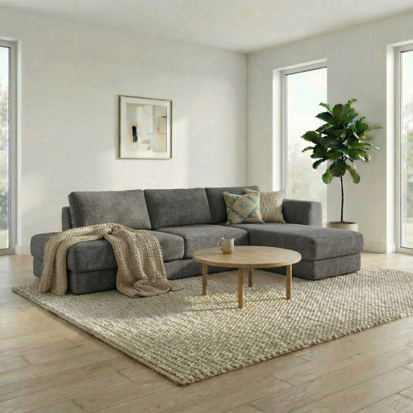 English Elm L-shaped Chenille Sectional Sofa with Deep Modular Seating and Layered Cushion Comfort Dark Grey N763S000090R