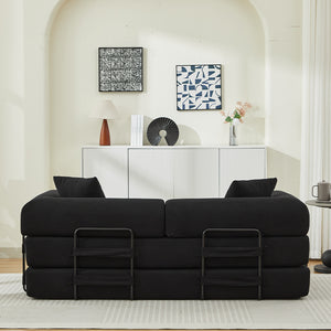 English Elm Folding Sofa Bed Corduroy 3-Seater Convertible Couch Bed with Foam Spring Mattress and Pillows for Living Room Black W2915P343896