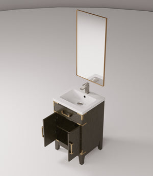 English Elm Brown Oak Single Bath Vanity Set With Acrylic Countertop, Mirror & Chrome Faucet For Small Spaces B2731S01998