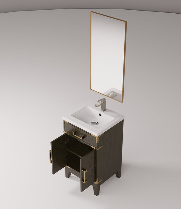 English Elm Brown Oak Single Bath Vanity Set With Acrylic Countertop, Mirror & Chrome Faucet For Small Spaces B2731S01998