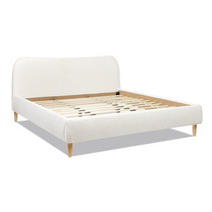 English Elm Roman Curved Headboard Upholstered Platform Bed, King, Ivory White Boucle