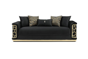 English Elm Talia Sofa with Kiln-Dried Hardwood Frame, Patterned Accents & Gloss Brass Trim for Modern Living Room Black 35 L x 26 W x 92 H B078P301559
