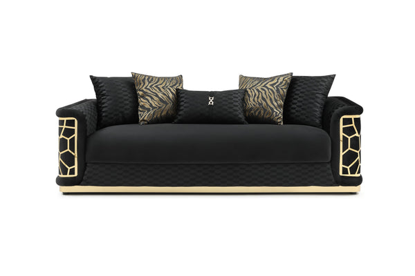 English Elm Talia Sofa with Kiln-Dried Hardwood Frame, Patterned Accents & Gloss Brass Trim for Modern Living Room Black 35 L x 26 W x 92 H B078P301559