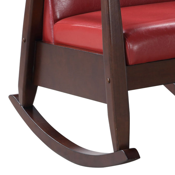 English Elm Raina Red PU Rocking Chair with Espresso Frame, Padded D25 Seat & D18 Back, Faux Leather Comfort B2726P242630
