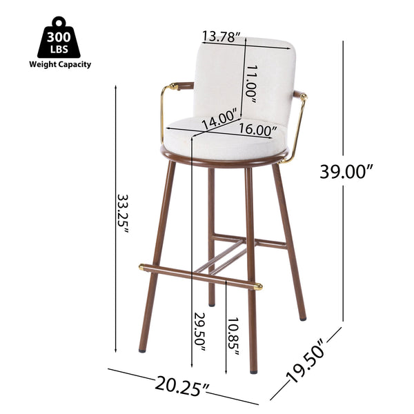 English Elm Christopher Knight Home® - Chaya Upholstered Bar Stool Set of 2 — Walnut Metal Frame, Beige Padded Seats, Gold Armrest Luxury Finish N775P340830B
