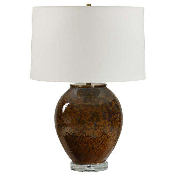 Uttermost Rye Ceramic Table Lamp Glazed Base Linen Shade Warm Artisan Glow
