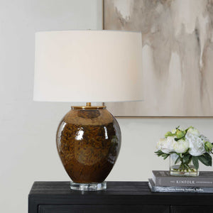 Uttermost Rye Ceramic Table Lamp Glazed Base Linen Shade Warm Artisan Glow