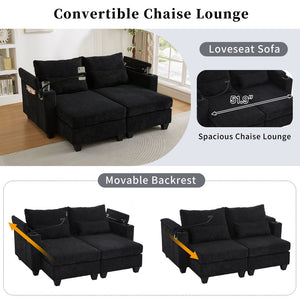 English Elm Convertible Chaise Lounge Sofa Bed With Usb Ports, Hidden Storage, Cup Holders - Stylish & Versatile! N719S002020B