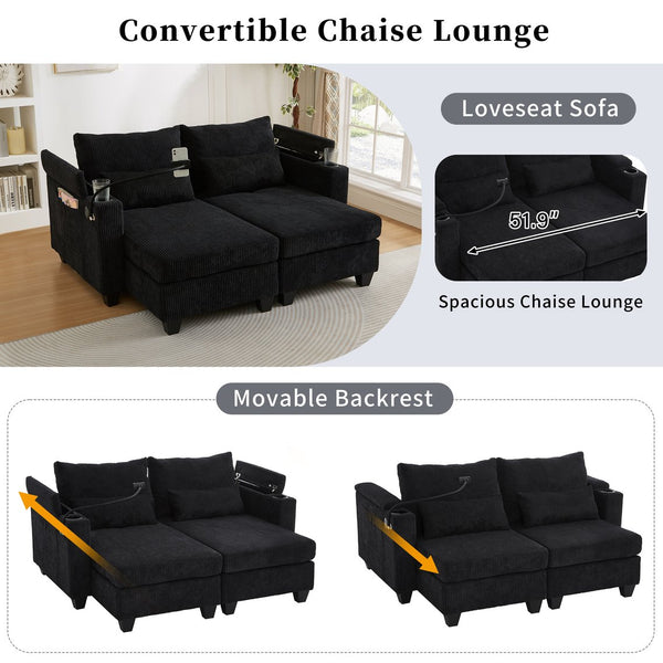 English Elm Convertible Chaise Lounge Sofa Bed With Usb Ports, Hidden Storage, Cup Holders - Stylish & Versatile! N719S002020B