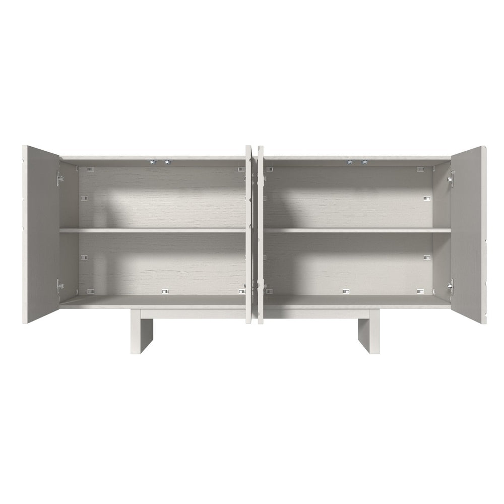 English Elm 63''wide White Sideboard Geometric Groove Mdf Four Door Cabinet for Dining Room T3609P485929