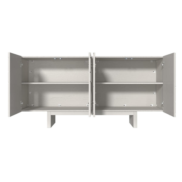 English Elm 63''wide White Sideboard Geometric Groove Mdf Four Door Cabinet for Dining Room T3609P485929