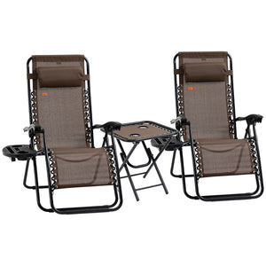 English Elm Outsunny Portable Zero Gravity Chair Set With Side Table, Padded Recliners & Cupholders For Comfort W2225P200607-GIGA