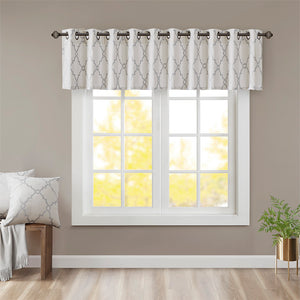 JLA Home Madison Park - Fretwork Metallic Fretwork Print Valance with Grommet Top — Textured Cotton-Blend Light Filter Ivory/Grey MP41-2399