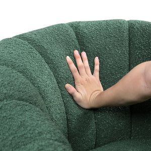 English Elm Modern Swivel Chair with Ottoman in Bouclé Fabric, Solid Wood Frame, Cozy Curved Design for Living Rooms Green 32 L x 31 W x 31.25 H B011P281846