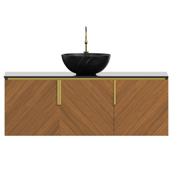 English Elm Arai 48" Floating Bathroom Vanity With Black Stone Countertop & Ceramic Basin, Brown Oak Finish W2615S00359