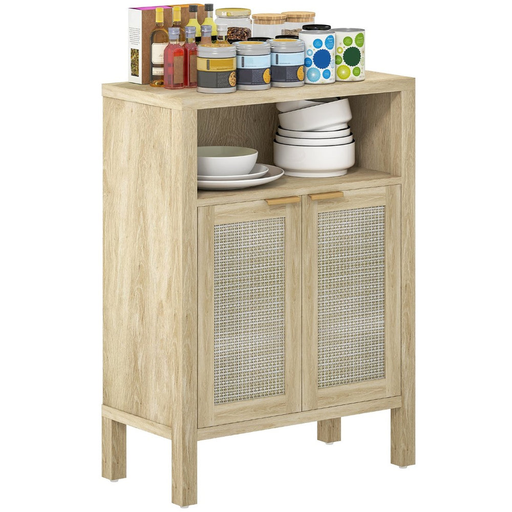 English Elm Homcom Rattan Door Buffet Cabinet Open Shelf Gold Hardware Accent Storage W2225P485645