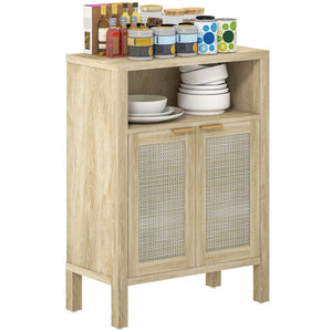 English Elm Homcom Rattan Door Buffet Cabinet Open Shelf Gold Hardware Accent Storage W2225P485645