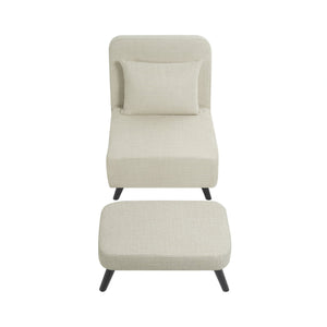 English Elm 3 Foldable Linen Chaise Lounge with Adjustable Backrest Footrest Detachable Pillow Convertible Sofa Bed for Small Spaces Beige 50.59 L x 27.76 W x 11.22 H W1716P280541