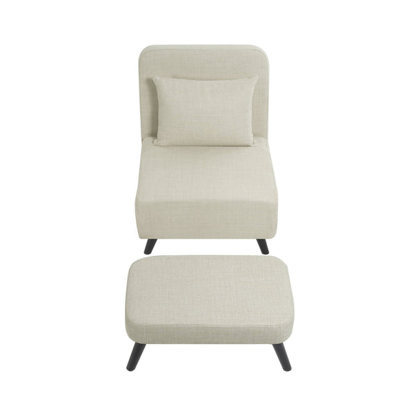 English Elm 3 Foldable Linen Chaise Lounge with Adjustable Backrest Footrest Detachable Pillow Convertible Sofa Bed for Small Spaces Beige 50.59 L x 27.76 W x 11.22 H W1716P280541