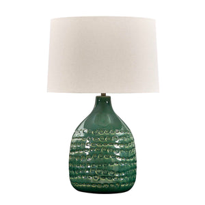 Uttermost Breya Glazed Ceramic Table Lamp with Linen Shade and Brass Accents