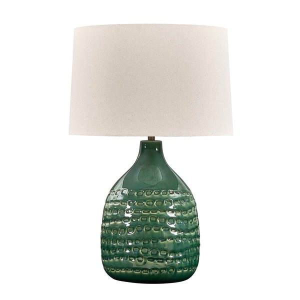 Uttermost Breya Glazed Ceramic Table Lamp with Linen Shade and Brass Accents
