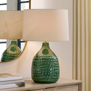 Uttermost Breya Glazed Ceramic Table Lamp with Linen Shade and Brass Accents
